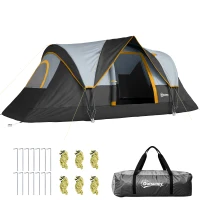 Outsunny Tente de camping familiale 5 pers. - tente tunelle ventilée - grande porte + 2 fenêtres gris clair(m-17)