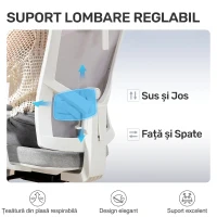 HOMCOM Scaun de Birou Ergonomic și Respirabil cu Suport Lombar Dinamic 4D, 64.5x62.5x112-122 cm, Multicolor(m-4)
