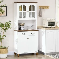 HOMCOM Küchenschrank, Buffet, 2 Schubladen, 2 Schrankfächer, klassisches Design, Weiß+Dunkelbraun, 76 x 38 x 182 cm(m-10)