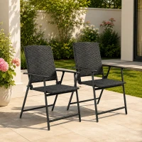 Outsunny Set of Two Folding Rattan Seat Chairs - Black(m-14)