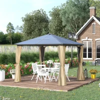 Outsunny Gazebo da Giardino 3x3m con Tetto in Policarbonato e Zanzariere, Caffè e Khaki(m-2)