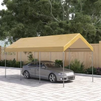 Outsunny Tendone da Giardino ad Altezza Regolabile in Acciaio e PE per Auto Piccole e Medie, 600x295x265-310 cm, Beige(m-10)