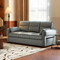 HOMCOM 3 Seater Sofa, Faux Leather Couch - Grey(m-11)