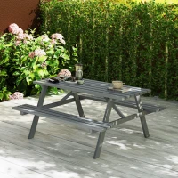 Outsunny 6 Seater Wooden Picnic Table Bench for Outdoor Garden or Patio with Parasol Cutout 150 cm Grey(m-10)