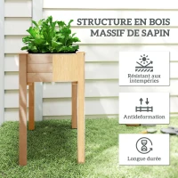 Outsunny Jardinière surélevée en Bois, Carré Potager sur Pied surélevé, Trous de Drainage, Tissu non tissé, 86x46x76 bois naturel(m-5)