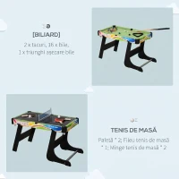 HOMCOM Masă de Joc 4 în 1 Pliabilă pentru Fotbal de Masă, Biliard, Air Hockey și Ping Pong, din MDF și Plastic(m-5)