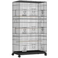 PawHut Großer Vogelkäfig mit Rollen 6 Futterschalen herausziehbare Schale Mehrere Türen 3 Sitzstangen 77x46,5x141 cm Schwarz(m-1)