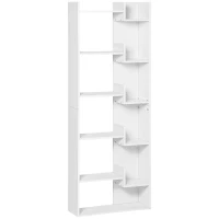 HOMCOM Estantería de 6 Niveles Librería Vertical de Forma Irregular Diseño Moderno Sistema Antivuelco 60x21x162,5 cm Blanco(m-11)