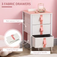 HOMCOM Bedroom Chest of Drawers, Cloth Organizer Unit with Fabric Drawers and Steel Frame, 3 Drawer Dresser, Pink(m-14)