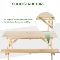 Outsunny 6 Seater Wooden Picnic Table Bench for Outdoor Garden or Patio with Parasol Cutout 150 cm Natural Wood Finish(m-6)