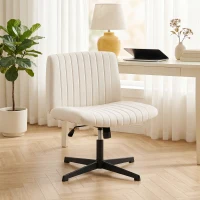 HOMCOM Homeoffice Stuhl höhenverstellbar Drehstuhl mit Leinenoptik Schneidersitz-Stuhl bis 120 kg belastbar, Cremeweiß(m-2)