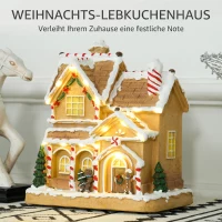 HOMCOM Lebkuchenhaus mit LED-Lichtern und Musik, Weihnachtshaus Winterlandschaft mit Lebkuchenmann, für Weihnachten, Braun(m-4)
