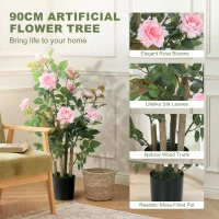 HOMCOM 90cm Artificial Rose Tree, Decorative Fake Plant with 344 Silk Leaves 17 Flowers for Outdoor Indoor Decor, Pink(m-5)