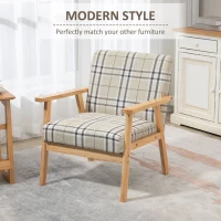 HOMCOM Modern One Seater Sofa for Living Room, Linen Fabric Small Couch with Rubber Wood Frame, Armrests, Lattice Pattern, Upholstered Armchair, Beige(m-4)