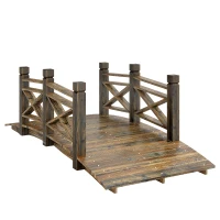 Outsunny Holzbrücke mit Geländer Gartenbrücke aus Tannenholz Teichbrücke mit Antik-Optik, begehbar 174 x 78 x 57,5 cm Verkohlt(m-12)