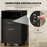 Vinsetto Cassettiera da Ufficio Portadocumenti in Legno con 2 Cassetti e Ripiano Aperto, 39x40x65 cm, Nero(m-5)