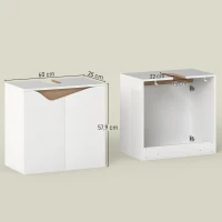 HOMCOM Meuble sous lavabo, meuble de salle de bain avec 2 portes à fermeture douce, 60 x 35 x 57,9 cm, blanc et bois naturel(m-3)