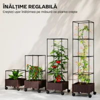 Outsunny Jardinieră Înălțată cu Spalier 20L, Roți Blocabile și Sistem de Autoirigare, Maro(m-5)