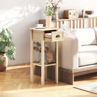 HOMCOM Mesa Auxiliar Rústica Mesa Auxiliar para Sofá con Cajón y Estante para Salón Dormitorio 30x30x75 cm Madera Natural(m-2)
