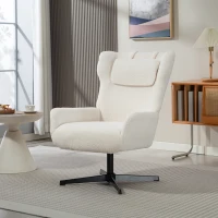 HOMCOM Akzentstuhl, Polstersessel mit Fleece-Bezug, Drehfuß, Metallrahmen, Cremeweiß(m-10)