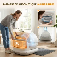 PawHut Litière Chat Autonettoyante 72L, Purification Action, Contrôle par App, Protection de Sécurité, 58,1x47,5x53cm, Blanc(m-7)