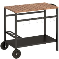 Outsunny Küchenwagen mit Rollen, Servierwagen, Rollwagen mit Haken, Getränkehalter, Metall, 97 x 51 x 83 cm Schwarz+Braun(m-1)