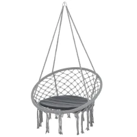 Outsunny Silla Colgante Redondo de Ø60 cm Silla Hamaca Columpio con Cojín y Cuerda de Algodón para Interior y Exterior Carga 120 kg 80x80x42 cm Gris(m-1)