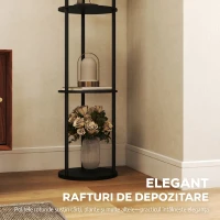 HOMCOM Lampă de Podea LED cu Rafturi Rotunde, Abajur Textile, Comutator cu Pedală și Telecomandă, Negru(m-6)