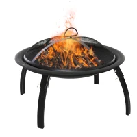 Outsunny Brasero Exterior Ø55 cm Chimenea Hoguera Portátil para Calefacción Barbacoa Terraza Patio Camping Jardín con Cubierta de Malla Atizador de Fuego Negro(m-12)