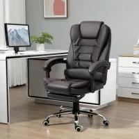 HOMCOM Fotoliu de Birou Reclinabil Președințial cu Suport pentru Picioare, 64.5x69x109-117 cm, culoare Cafea(m-10)