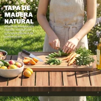 Outsunny Carrito de Barbacoa de 2 Niveles Mesa Auxiliar para Barbacoa Móvil con Ruedas Portabebidas Ganchos Asa Negro y Marrón(m-4)