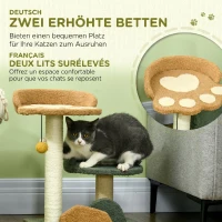 PawHut Copac de Zgariat pentru Pisici cu 2 Platforme Patut, Minge atarnata si Acoperie cu Catifea, 43x39x52cm, Multicolor(m-5)