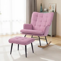 HOMCOM Silla Mecedora con Reposapiés con Cojín Acolchado Reposabrazos Respaldo Alto Patas de Madera Carga 130 kg Rosa(m-9)