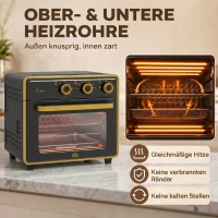 HOMCOM Mini-Backofen, 20 Liter, ölfreies Frittieren, Grillen, Backen, Umluft, 90-230° C, Timer, 1400W, schwarz+gold(m-4)