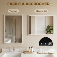 HOMCOM Specchio da Parete Rettangolare con Ganci, in Vetro e MDF, 50x70 cm, Bianco(m-5)