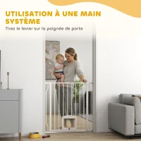 PawHut Barrière de sécurité chien extensible 75-85 cm, barrière d'escalier double verrouillage, hauteur 76 cm, blanc(m-6)