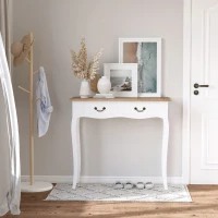 HOMCOM Mesa de Consola con 2 Cajones Diseño de Retro para Entrada Pasillo Sala de Estar Dormitorio Pino 87x34x78,5 cm Blanco(m-10)
