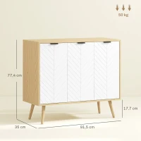 HOMCOM Mueble Buffet Auxiliar con Estantes Ajustables 3 Puertas Carga 50 kg 91,5x35x77,4 cm Blanco y Natural(m-3)