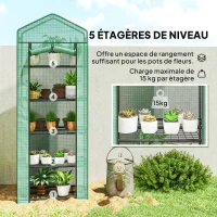 Outsunny Serre de jardin balcon étagère serre 5 niveaux 0,69 x 0,49 x 1,93 m acier bâche amovible PE vert(m-5)