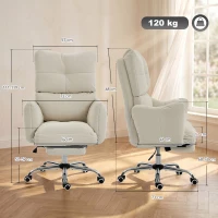 HOMCOM Bürostuhl mit Fußstütze, Ergonomischer Drehstuhl mit Wippfunktion, Verstellbarer Hohe Rückenlehne, Schneeflanellstoff(m-3)