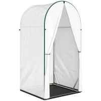 Outsunny Mini Greenhouse, Portable Green House with Roll-Up Door, PE Base, Small Greenhouse, 100 x 100 x 195 cm, White(m-1)