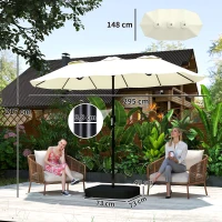 Outsunny Parasol de jardin extérieur parasol double face rectangulaire base et sacs de sable protection UV 50+ 295x148cm beige(m-3)