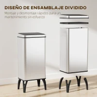 HOMCOM Cubo de Basura Cocina Automático 50L, Papelera de Cocina de Acero Inoxidable con Sensor Infrarrojo, Cierre Suave, Plata(m-9)