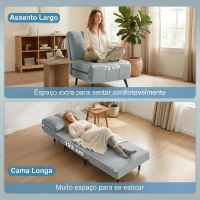 HOMCOM Sofá-Cama Individual 3 em 1 Dobrável com Encosto Ajustável e Almofada Espessa para Sala 72x88x87 cm Cinzento(m-7)