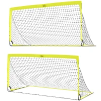 HOMCOM Two Football Goal Nets, Foldable Outdoor Sport Training Equipment, for Teens, Adults, with Carrying Bag, Yellow(m-11)