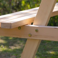 Outsunny 6 Seater Wooden Picnic Table Bench for Outdoor Garden or Patio with Parasol Cutout 150 cm Natural Wood Finish(m-9)