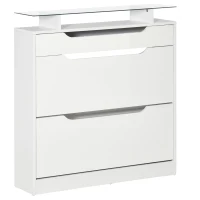 HOMCOM Schuhschrank Schuhregal mit 3 Schubladen Aufbewahrungsschrank Kippeimer mit Klapptür Glasplatte Verstellbares Regal Großes Fassungsvermögen für 14 Paar Hochglanz+Weiß 89 x 23 x 96 cm(m-1)