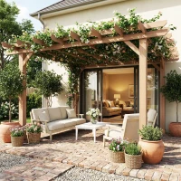 Outsunny Graden Pergola Kit, Wooden Pergola Gazebo Grape Trellis with Stable Structure, 3.6 x 3.6m, Dark Brown(m-10)