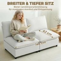 HOMCOM 2-Sitzer-Sofa, 146 cm Kunstleder-Modularsofa mit breiter und tiefer Sitzfläche, dicken Kissen, einfache Montage, Grau(m-5)