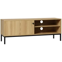 HOMCOM Meuble TV max. 50 pouces 3 compartiments 2 passe-câbles avec porte coulissante - dim. 120L x 39,5l x 46H cm(m-1)